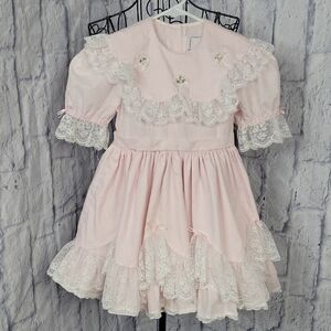 Lilo Vintage Pink Lace Ruffle Embroidered Party Dress Size 5‎